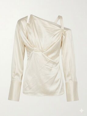 Monse Asymmetrical Drap Blouse Ivory Twist Sleeve Deconstructed Menswear Bridal